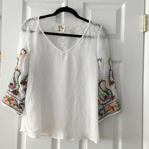 Fig and Flower White Blouse with Colorful Embroidery